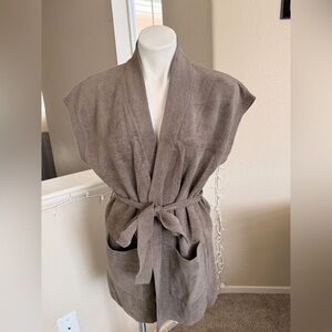 Barefoot Dreams Cozychic Ultra Lite Waist Tie Vest Cardigan Sweater Size L (A10)